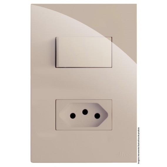 Conjunto Interruptor Simples + 1 Tomada 10a 4x2 - RECTA Areia Gloss
